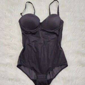 MAIDENFORM Tummy-Control Black Underwire Bra Bodysuit 34C Shapewear